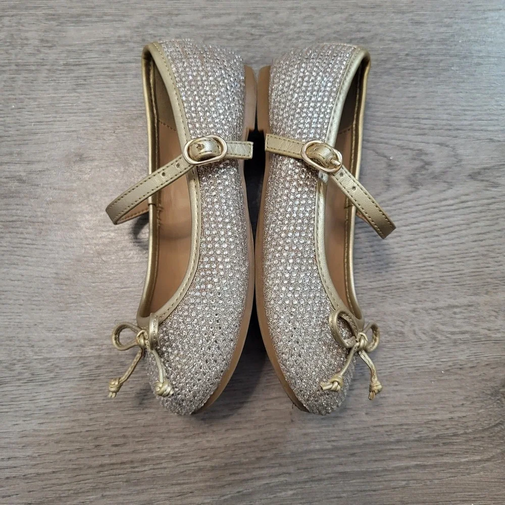 Copper Key MIA Girls Gold Rhinestone Mary‎ Jane Bow Dress Shoes Sparkly Flats 10